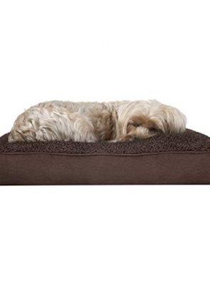 Furhaven Pet Dog Bed - Deluxe Snuggle Terry and Suede Pillow Cushion Traditional Mattress Pet Bed with Removable Cover for Dogs and Cats, Espresso, Small