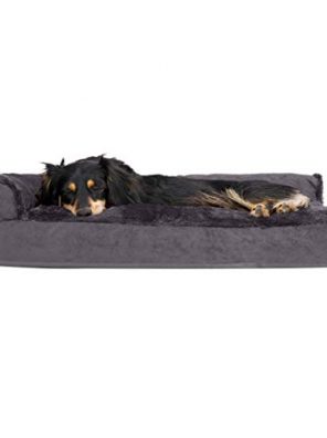 Furhaven Pet Dog Bed - Plush Faux Fur and Velvet L Shaped