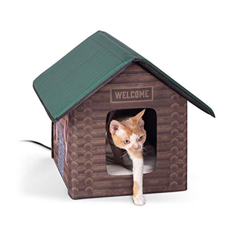 Outdoor Heated Kitty House Cat Shelter Log Cabin