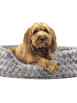 Furhaven Pet Dog Bed - Round Oval Cuddler Ultra Plush Faux