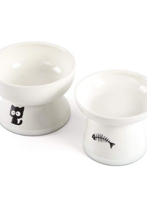 Raised Cat Food and Water Bowl Set Bowls with Anti Slip Band