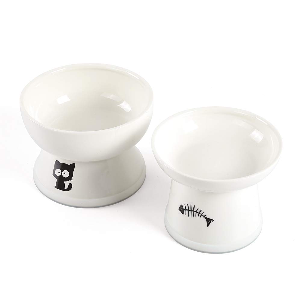 Raised Cat Food and Water Bowl Set Bowls with Anti Slip Band