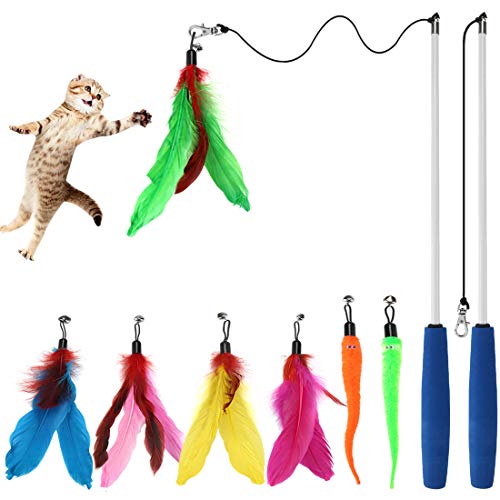 Cat Feather Wand Toy Telescopic Cat Fishing Pole