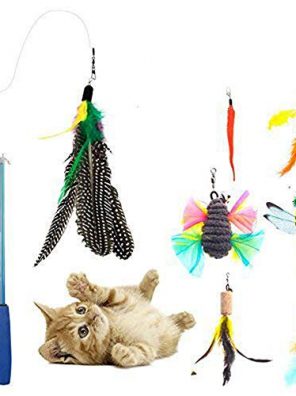 Retractable Cat Toy Wand Fish Bird Butterfly Dragonfly Worm