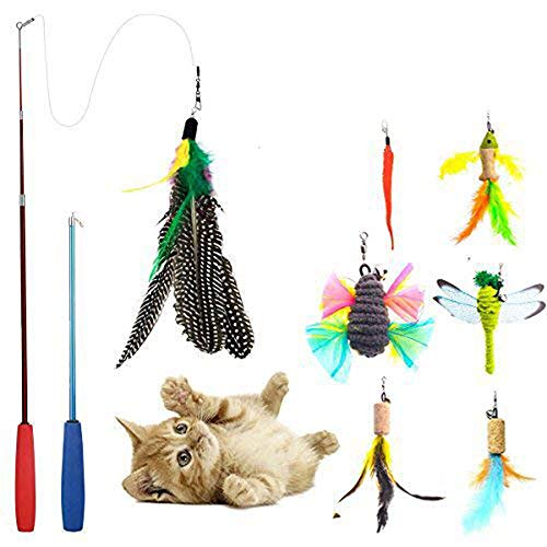 Retractable Cat Toy Wand Fish Bird Butterfly Dragonfly Worm