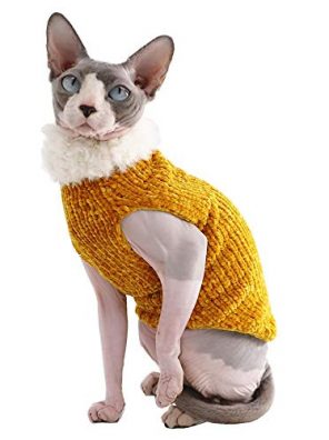 Sphynx Cat Clothes Winter Warm Faux Fur Sweater Outfit