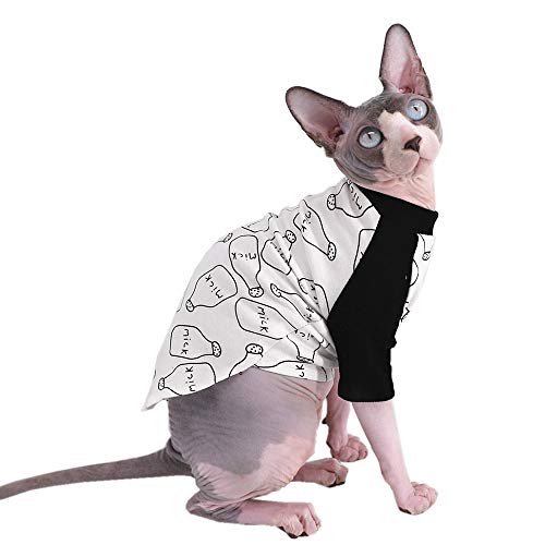 Sphynx Hairless Cat Cute Breathable Summer Cotton T-Shirts Milk Bottle Pattern
