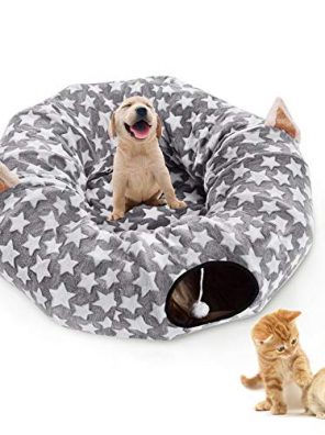 Cat Dog Tunnel Bed with Washable Cushion