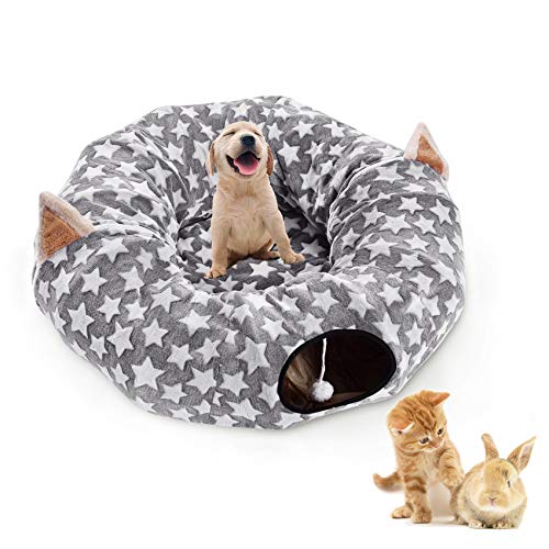 Cat Dog Tunnel Bed with Washable Cushion