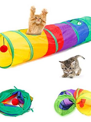 Collapsible Rainbow Cat Tunnel with Play Ball for Indoor Cats