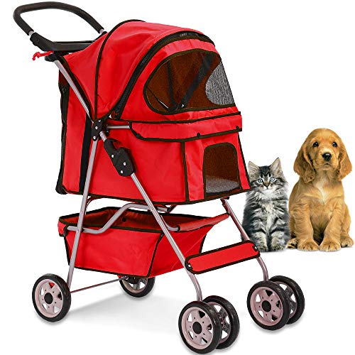 4 Wheels Pet Stroller Cat Dog Cage Stroller Travel