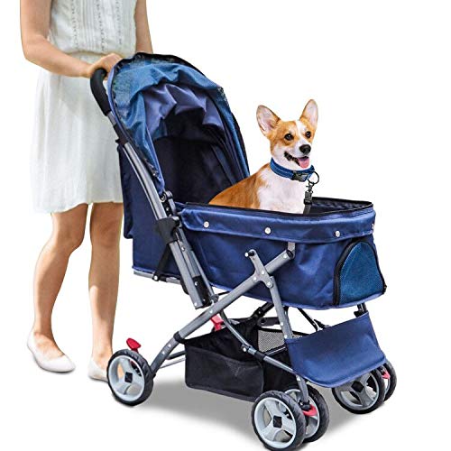 Noodoky Pet Stroller for Cats Dogs Rabbit with Reversible Handle