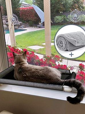 Cat Hammock Window Perch with Flannel Blanket
