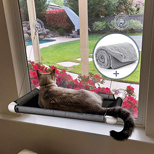 Cat Hammock Window Perch with Flannel Blanket