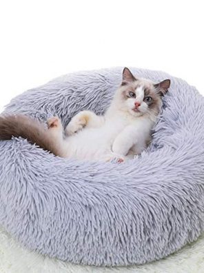 Awolf Marshmallow Cat Bed, Pet Beds Cozy Fur Donut Cuddler