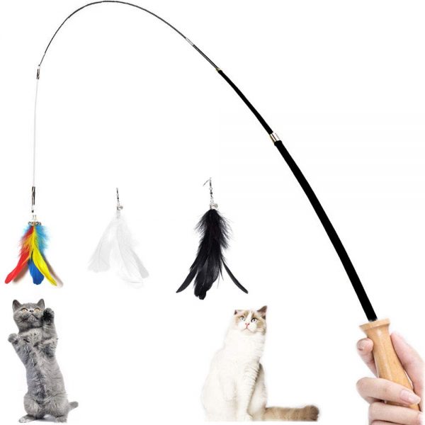 Retractable Cat Feather Toy Set Indoor with Bell