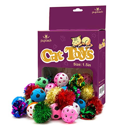 48 Pack Assorted Color Cat Ball Toy Set - Crinkle Balls