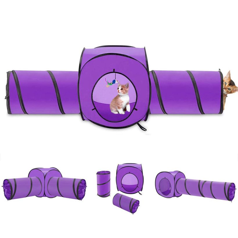 Cat Tunnel Toy Crackle Paper Collapsible Tube Three Connected Run Road