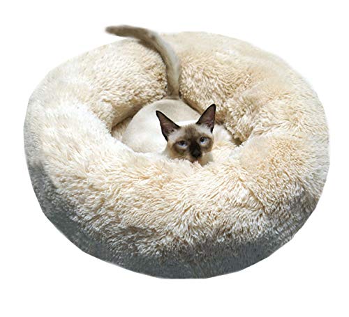BODISEINT Modern Soft Plush Round Pet Bed for Cats or Small Dogs