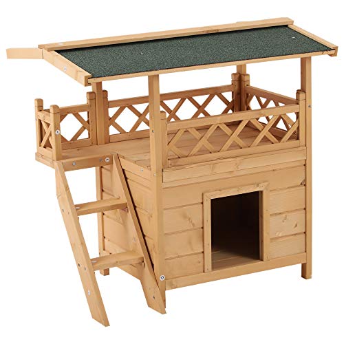 PawHut 2-Story Indoor/Outdoor Wood Cat House Shelter