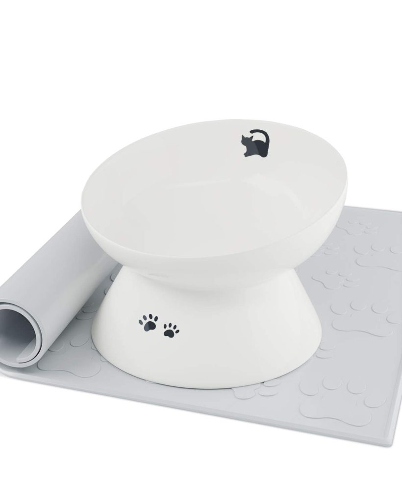 immaculife Ceramic Raised Cat Food Bowl with Anti-Slip Mat