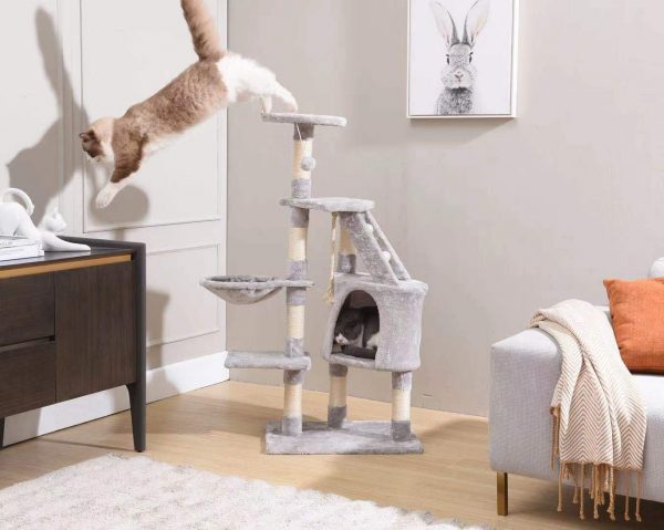 Cat Tree with Multi-Functional Installation Hammock and Ladder