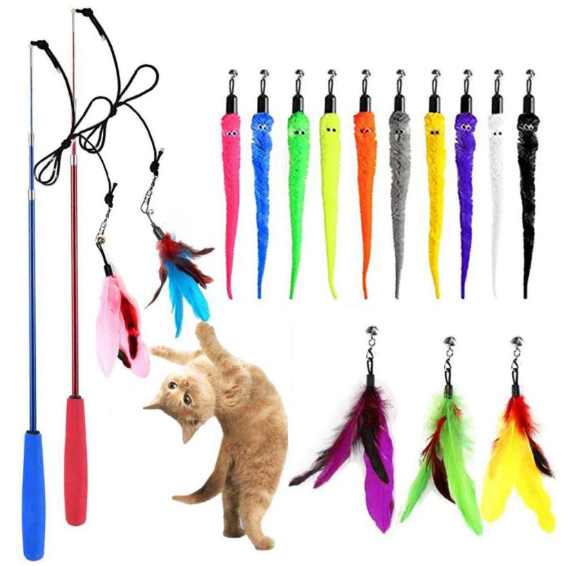 SUIYI Cat Wand Replacement Refills Retractable Cat Feather Toy Bells