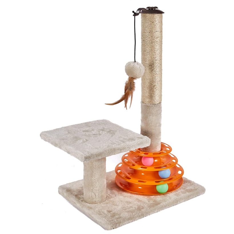 Tall Cat Scratching Post Tracks Toy Balls