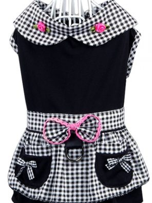 Cat Dress with Leash Ring Plaid Maid Style