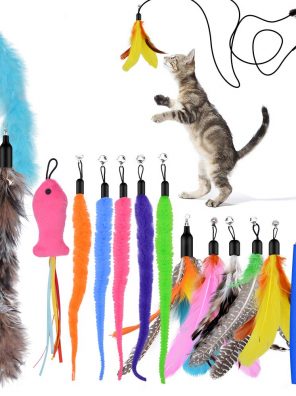 Cat Toy Feather Wand Teaser Set for Indoor Cat and Kitten Exercise