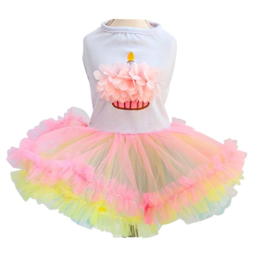 Cats Birthday Dress for Girls Dogs Clothes Cupcake Tutu Apparel