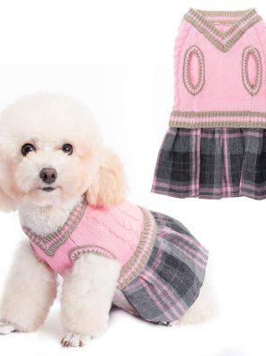 Cute Cat Sweater Dress with Classic Plaid Pattern for Fall Winter