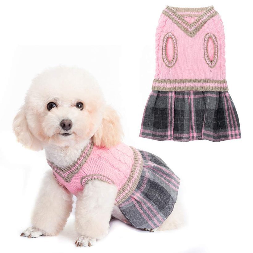 Cute Cat Sweater Dress with Classic Plaid Pattern for Fall Winter