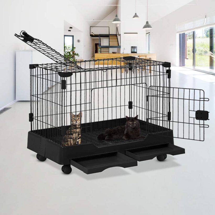 Cat Playpen Kennel Crate Two Door Cat House Furniture