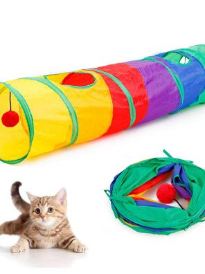 Cat Tunnel with Plush Ball Foldable Rainbow S-Tunnel for Indoor Cat