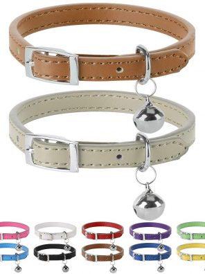 PUPTECK Leather Cat Collars with Bells