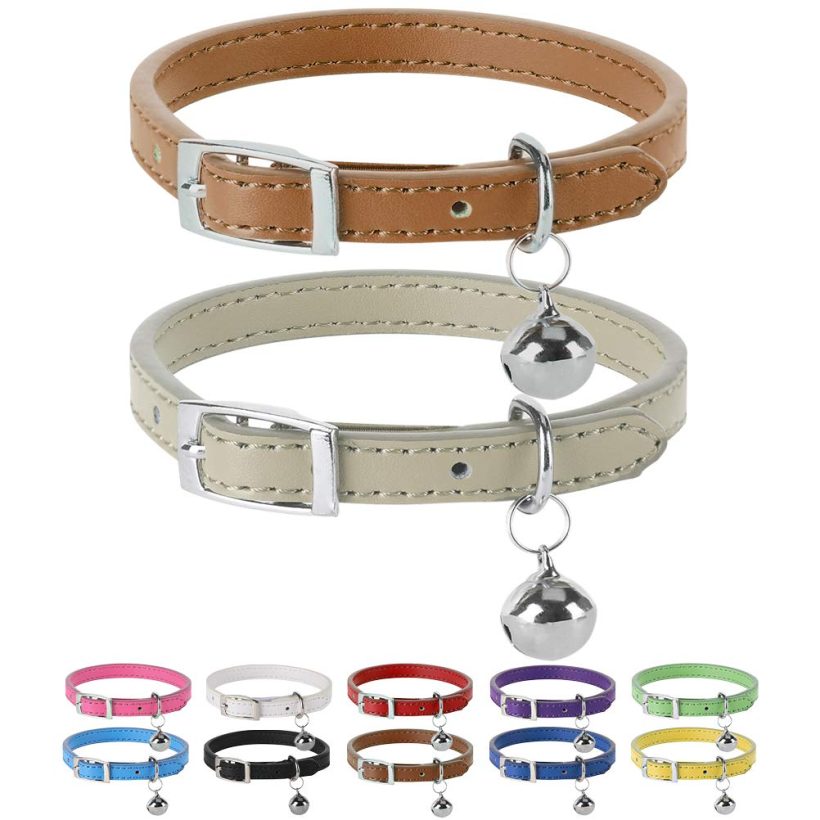 PUPTECK Leather Cat Collars with Bells