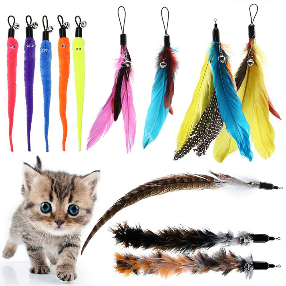 BINGPET Cat Feather Toys Replacement - 12 Pack