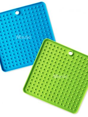 Meric Lick Mats for Pets, Pair of 7.3"x7.3" Silicone Feeding Pads