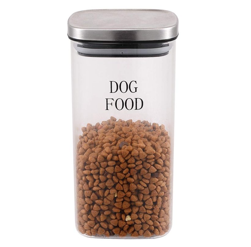 1.4L Glass Dog Treat and Food Storage Canister with Tight-Fitting Metal Lids.