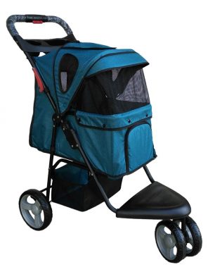 3-Wheel Cat Stroller with Removable Liner and Storage Basket