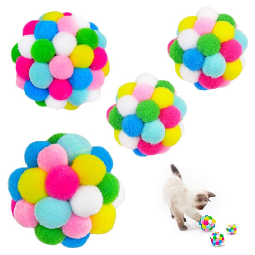 Colorful Plush Balls Built-in Bell for Cats,