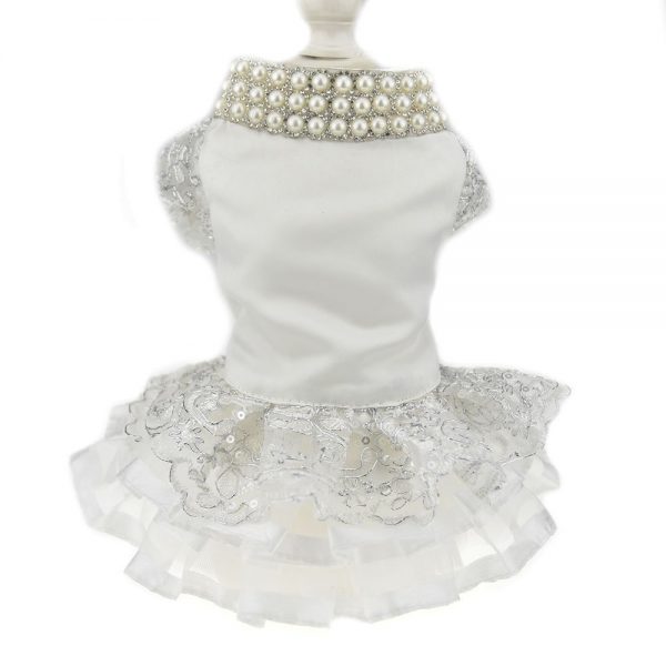 Luxury Lace Pearl Dog Dress for Cat Pet Dog Skirt