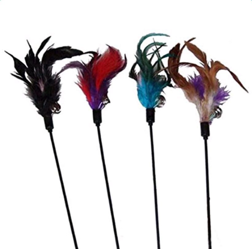 Artificial Feather Teaser Wand Toy with Bell Pet