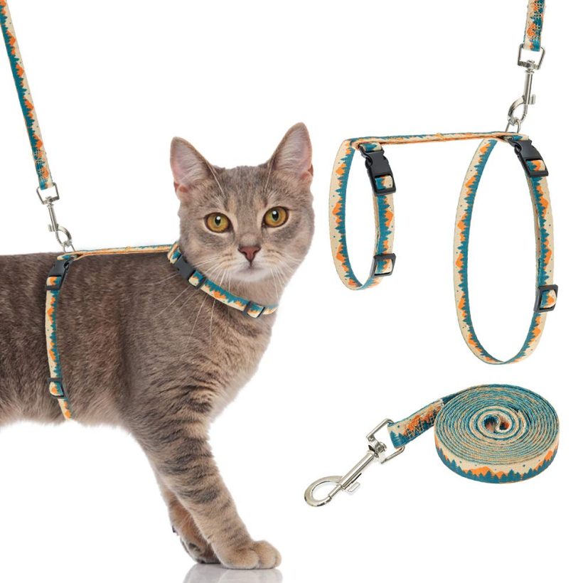 Cat Harness and Leash Set with Natural Scenery Pattern