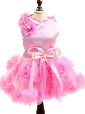 Cats Birthday Party Costume Satin Rose Pearls Girl
