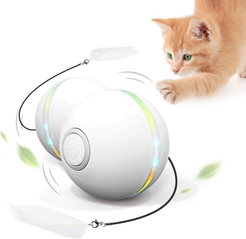 Automatic Rolling Kitty Toys Cats USB Charging Timing Motion Ball with Feather