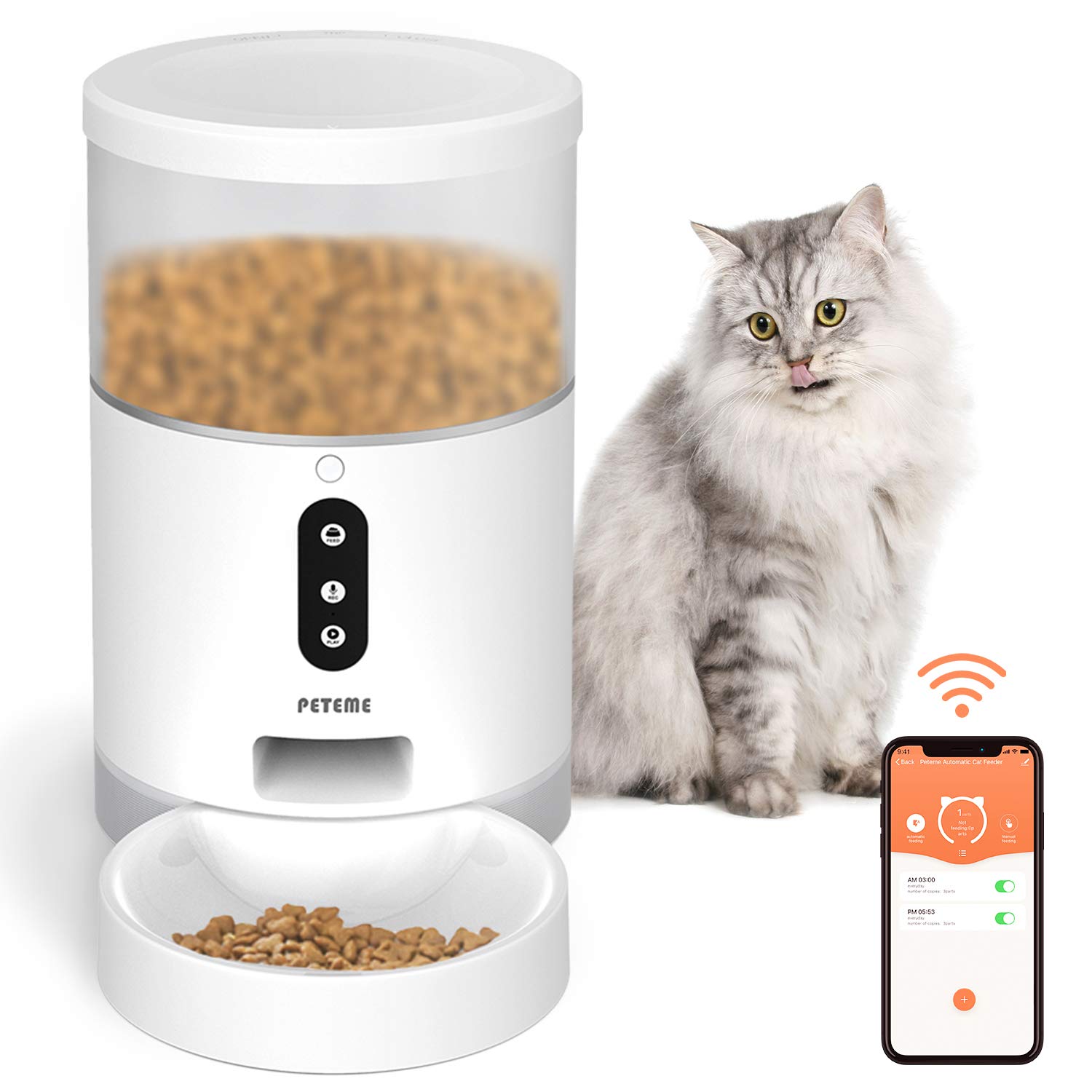 Peteme Automatic Cat Feeder, Smart Pet Feeder with APP Control