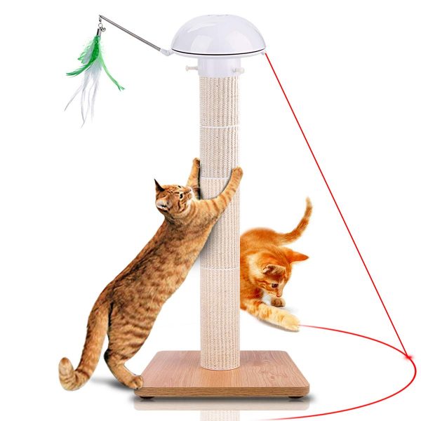 Scratching Post Auto Rotating Light Feather and LED Laser Light