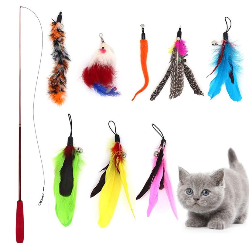 aponts Cat Feather Toys, 9 pcs Retractable Cat Toys Set